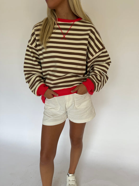 Striped Sweatshirt Coral and Brown