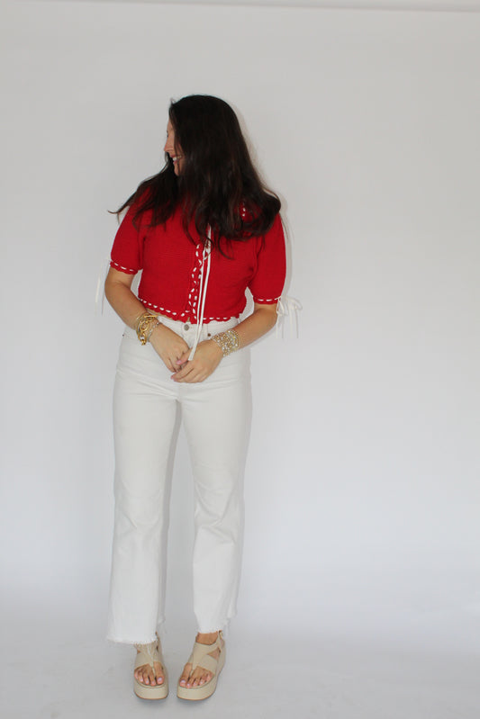 Red Sweater Tie Top