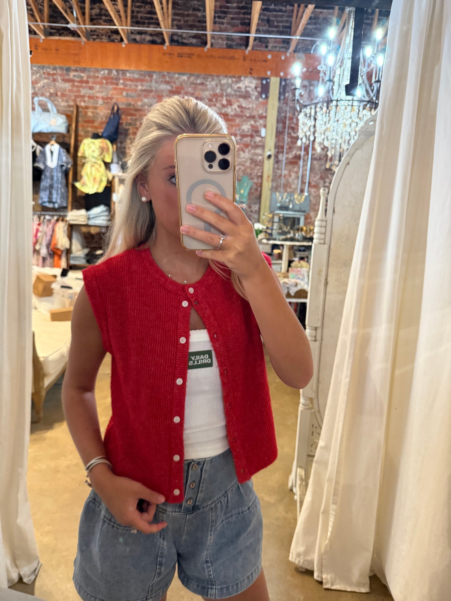 Button Front Denim Shorts