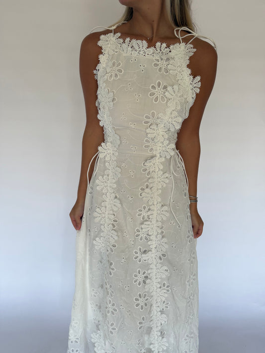 Eyelet Spaghetti Strap Tie Midi