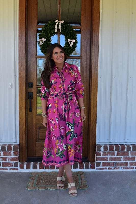 Raspberry Bloom Midi Dress