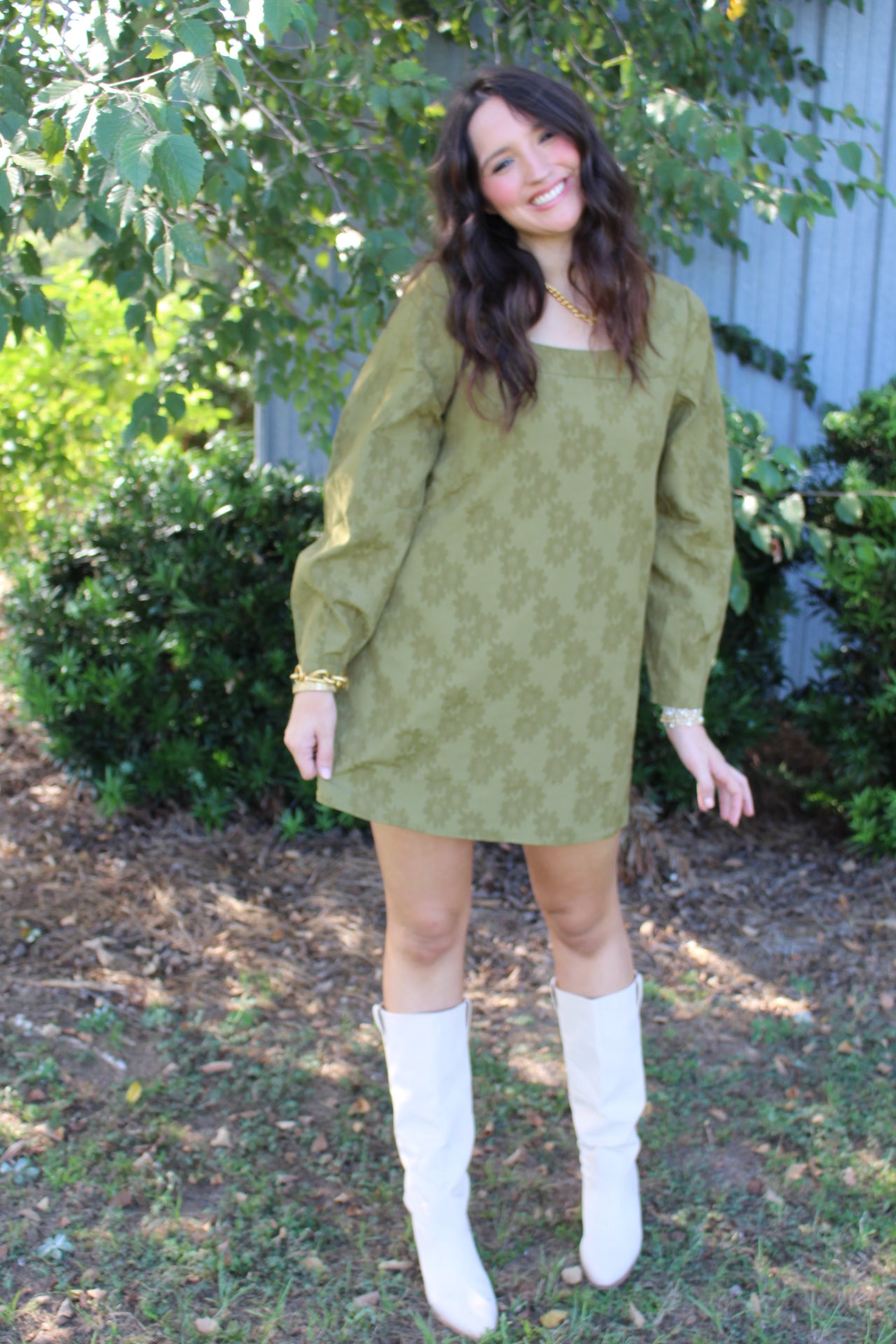 Green Long Sleeve Mini Dress