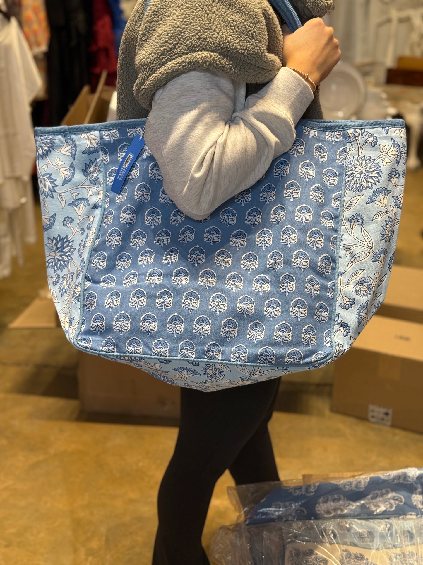Blue and White Floral Tote Bag