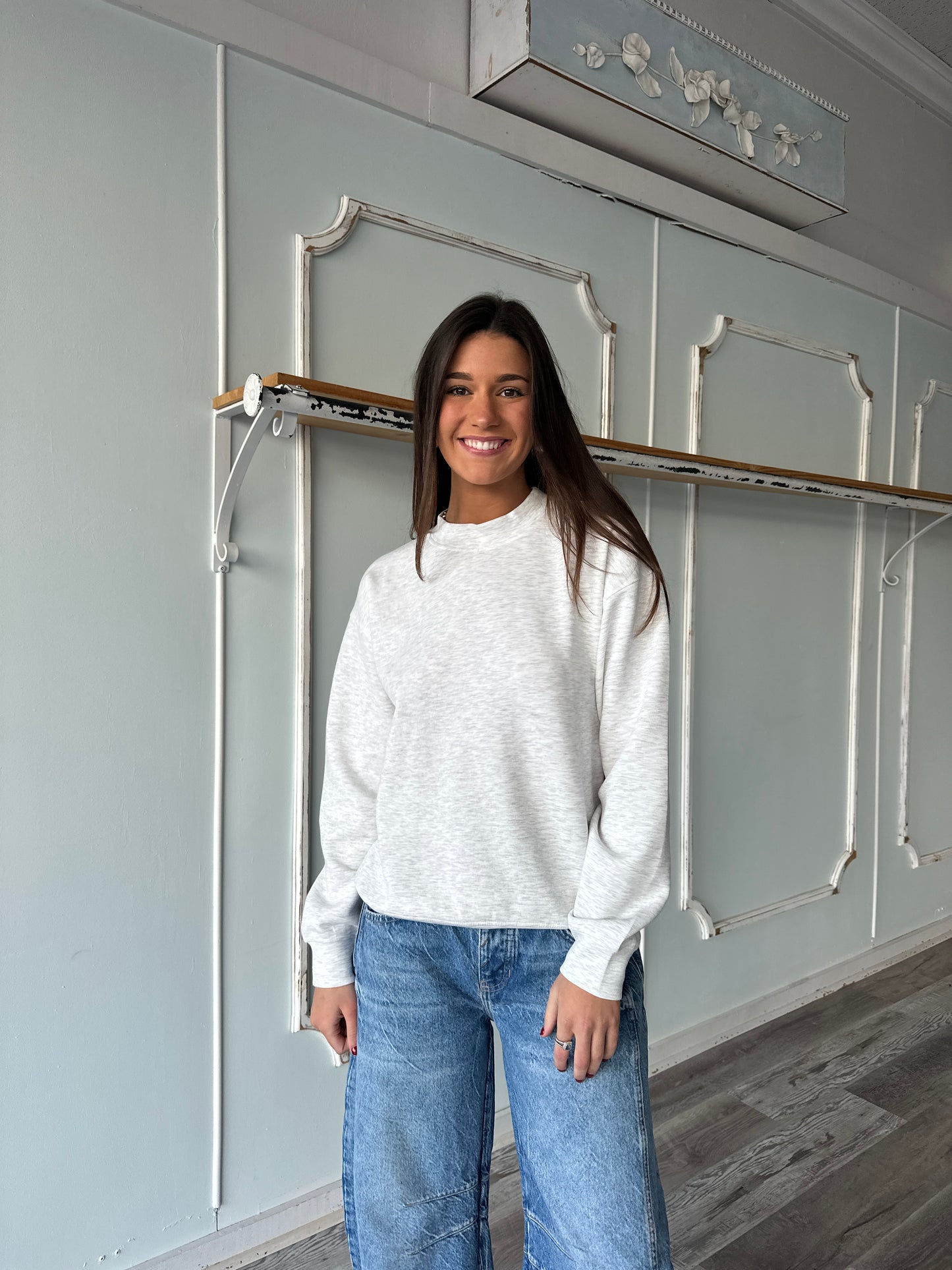 Light Grey Scuba Mock Neck Sweater