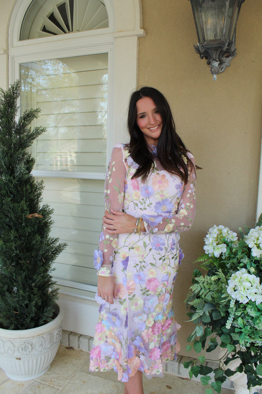 flower sewn on maxi dress