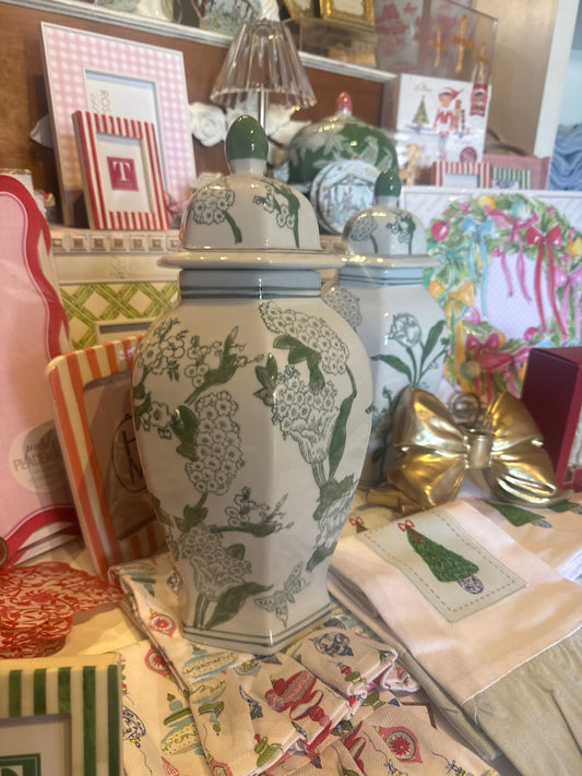 Green and White Ginger Jar