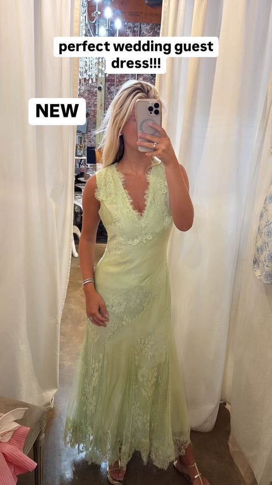 Claire Chartreuse Lace Maxi