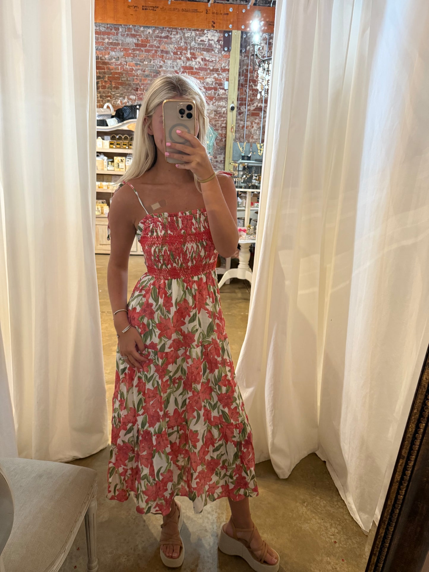 Red Floral Midi Dress