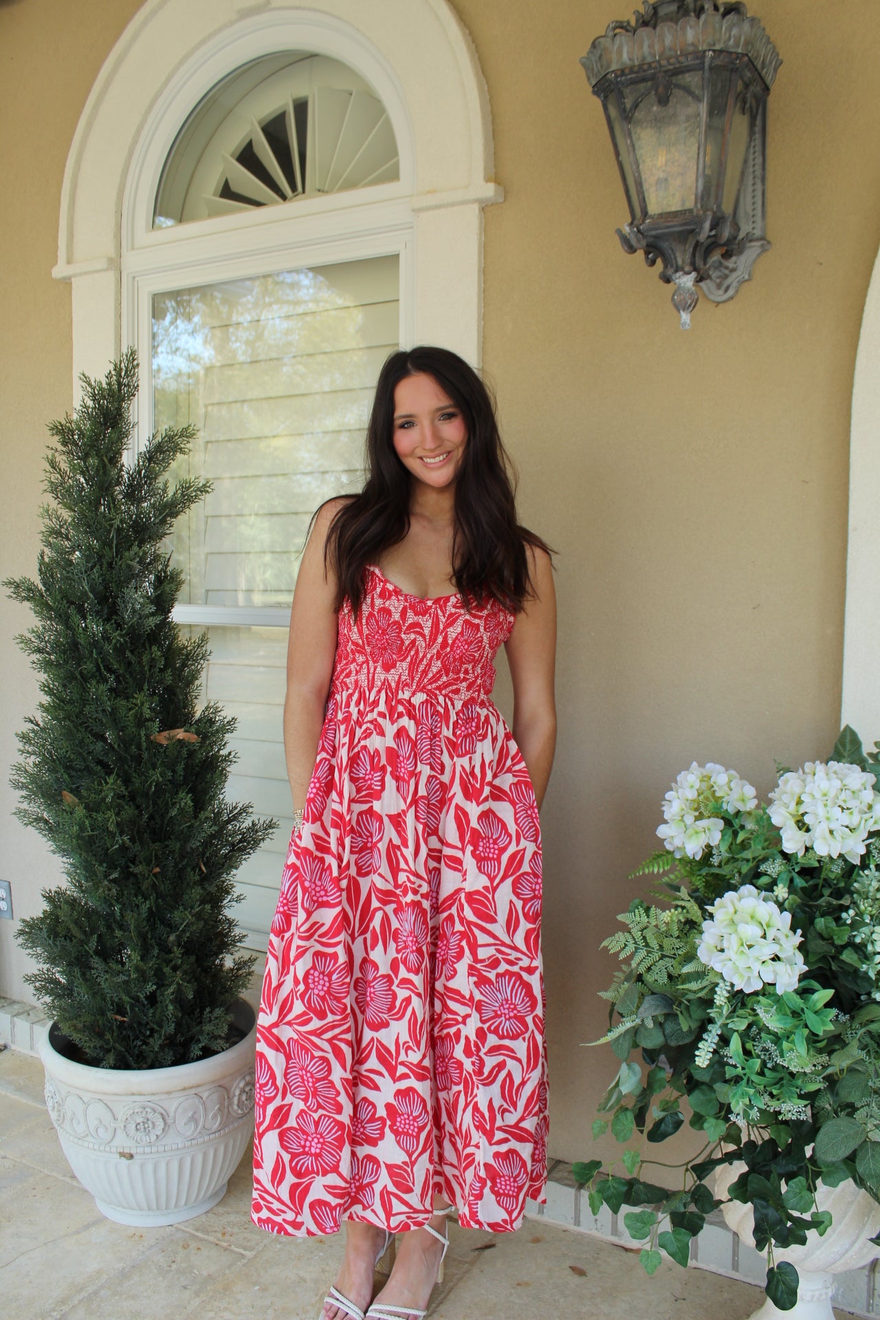 Pink and White Multi Maxi Dress