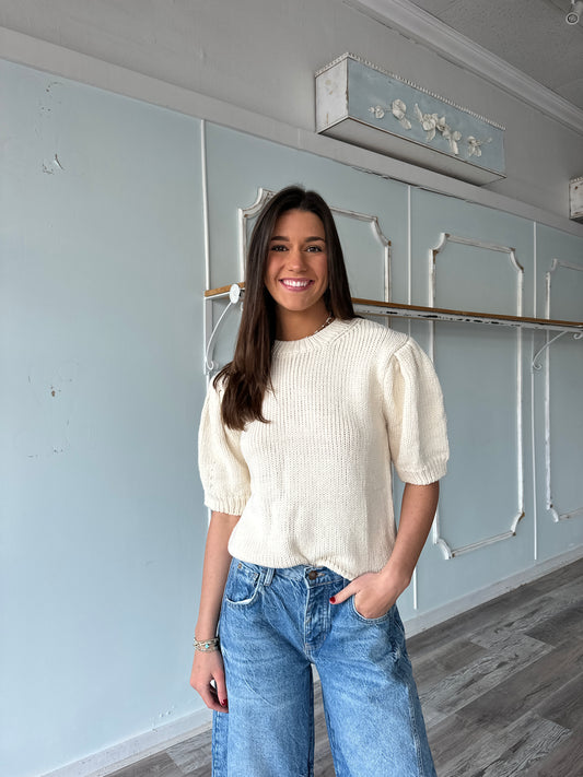 Cream Puff Sleeve Sweater Top