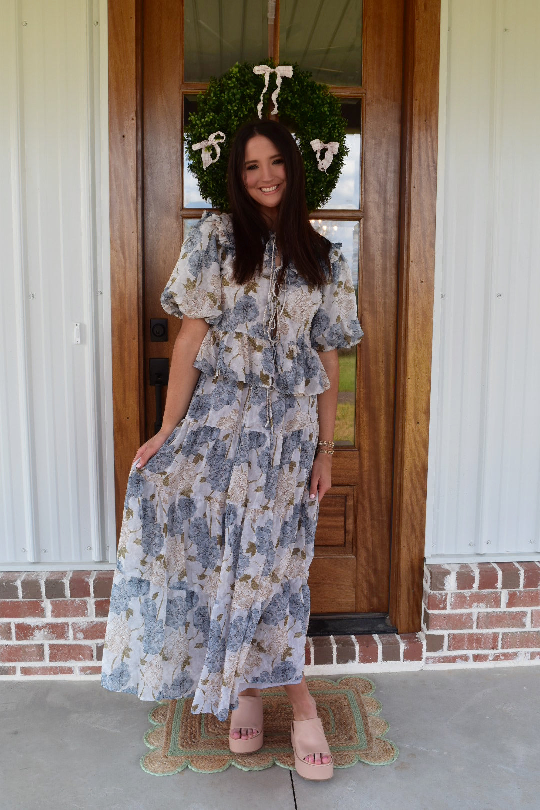 Blue Peony Floral Maxi Skirt