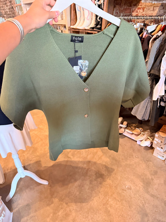 Olive Gold Button Sweater