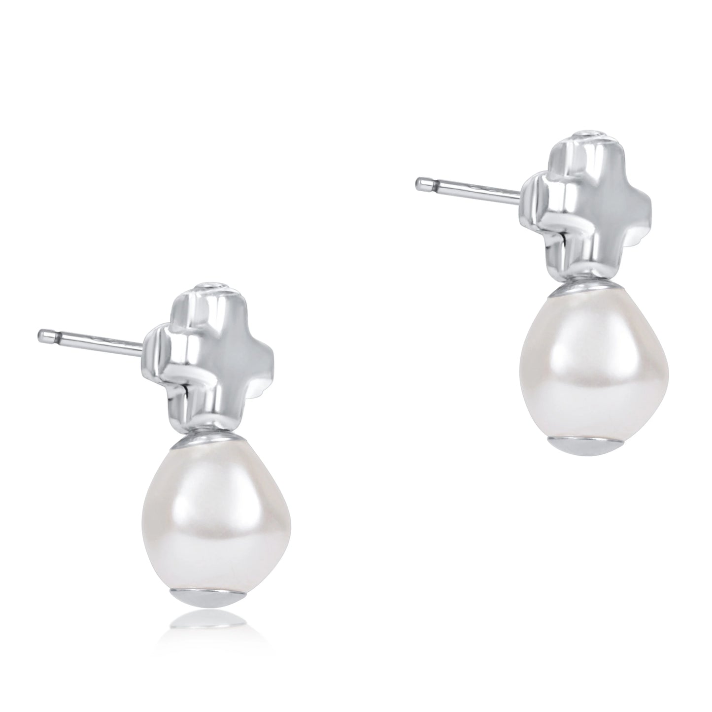Signature cross Sterling stud- classic pearl