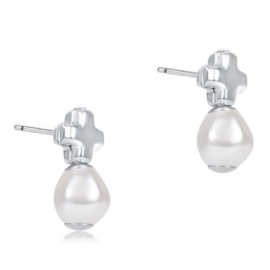 Signature cross Sterling stud- classic pearl
