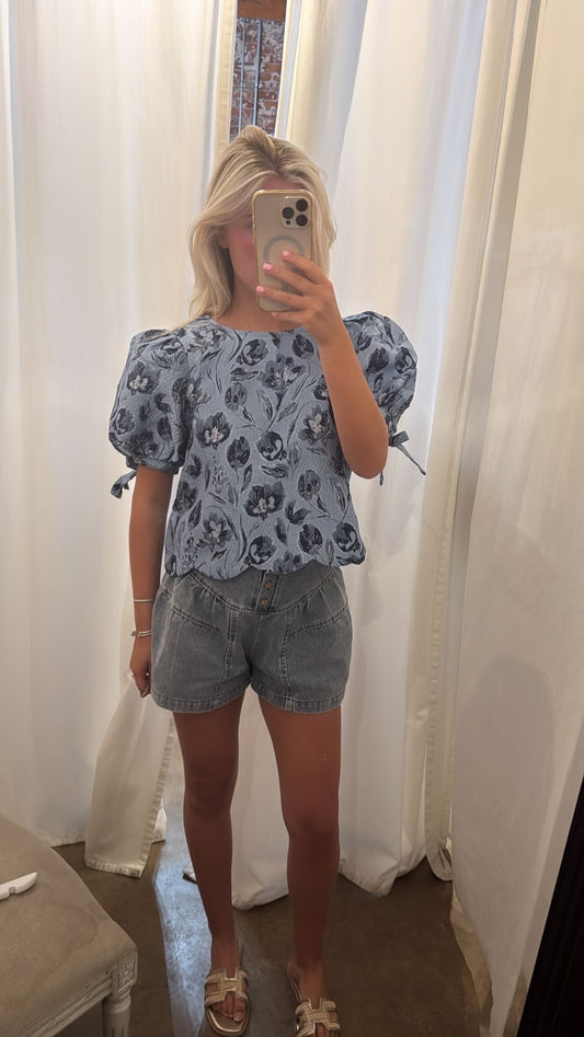 Chambray Fit and Flare Midi Shorts