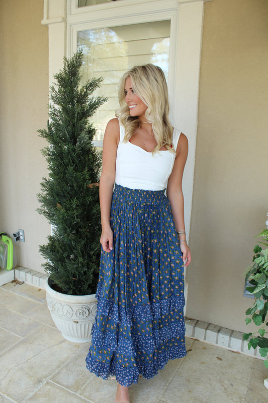free people chambray combo blue skirt