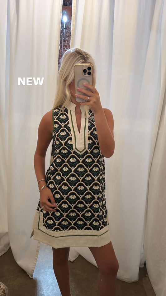 Black Block Print Mini Dress