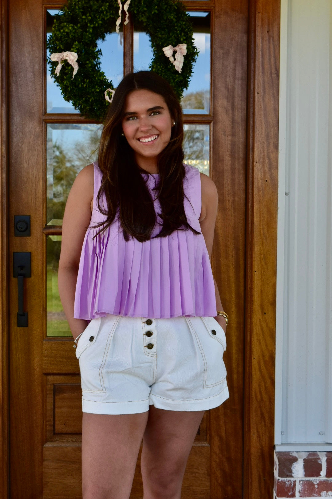 Lavender Breeze Pleated Top