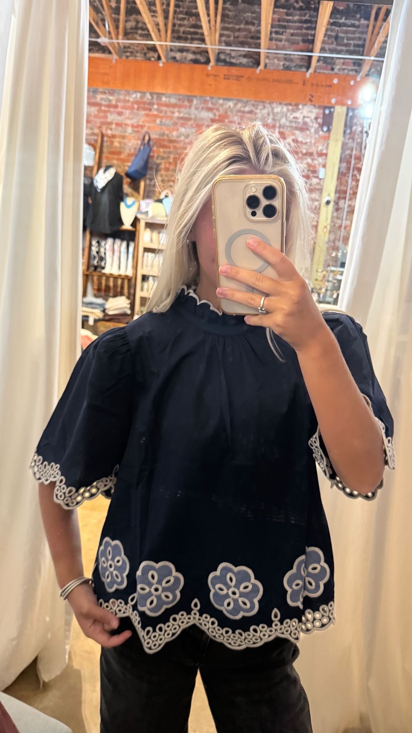 Navy Scalloped Christy Top