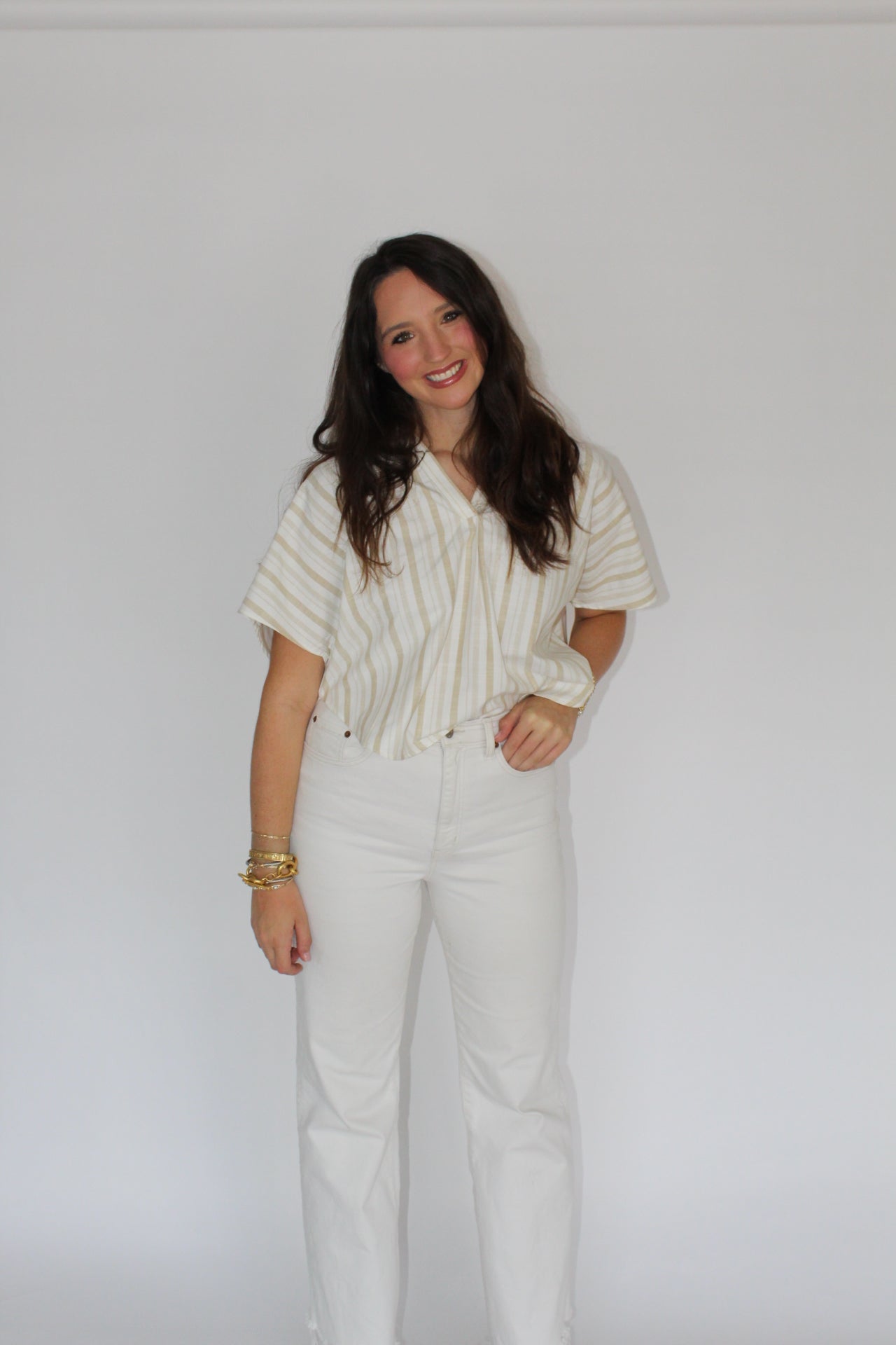 Tan and White Stripe Top