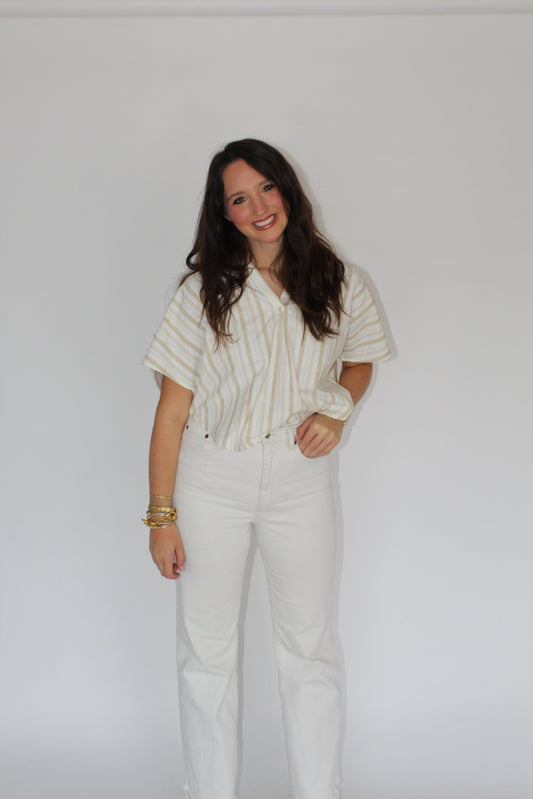 Tan and White Stripe Top