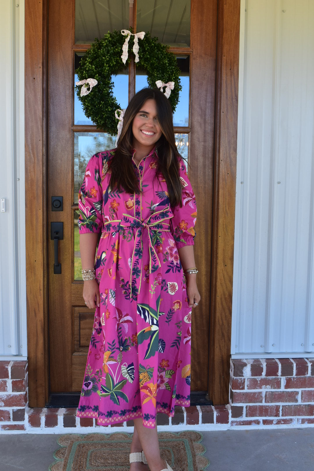 Raspberry Bloom Midi Dress