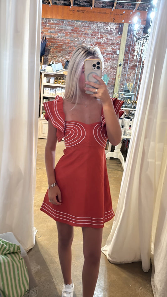 Strut Burnt Orange Off the Shoulder Dress