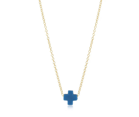 16” Necklace Gold Signature Cross Cobalt Blue