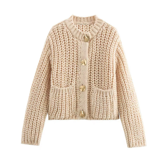 Lana Cream Gold Button Down Sweater