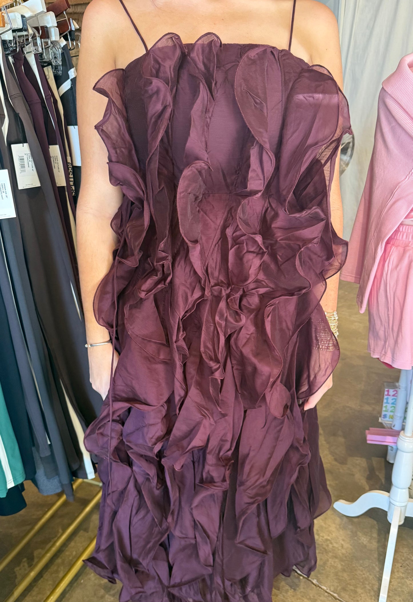 Plum Ruffle Midi Dress