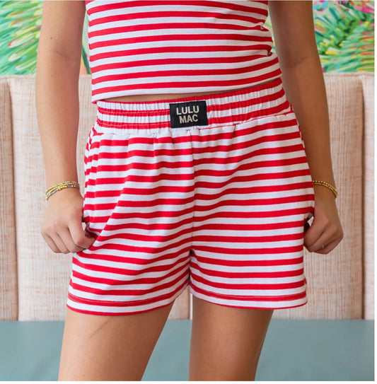 Red Lulu Mac Stripe Shorts