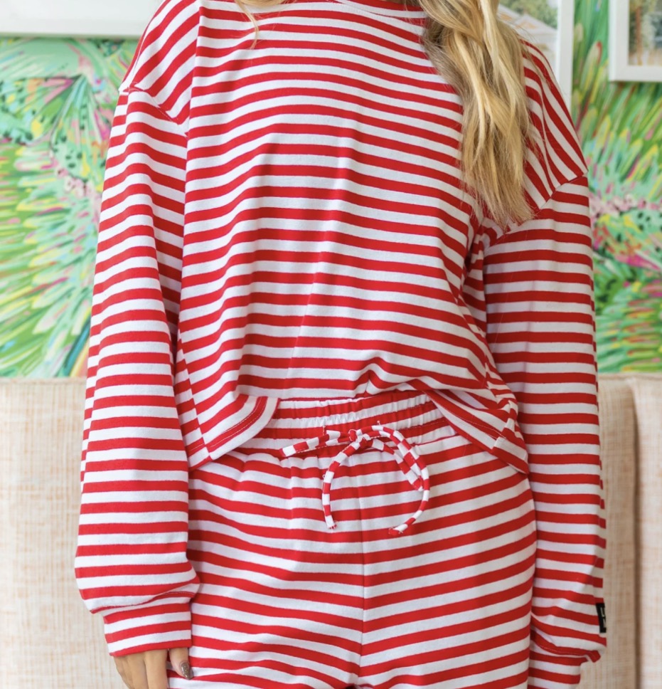 Red Lulu Mac Top Stripes Long Sleeve