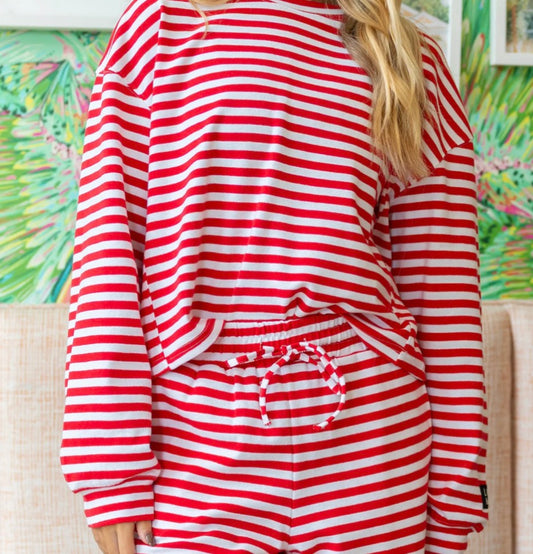 Red Lulu Mac Top Stripes Long Sleeve