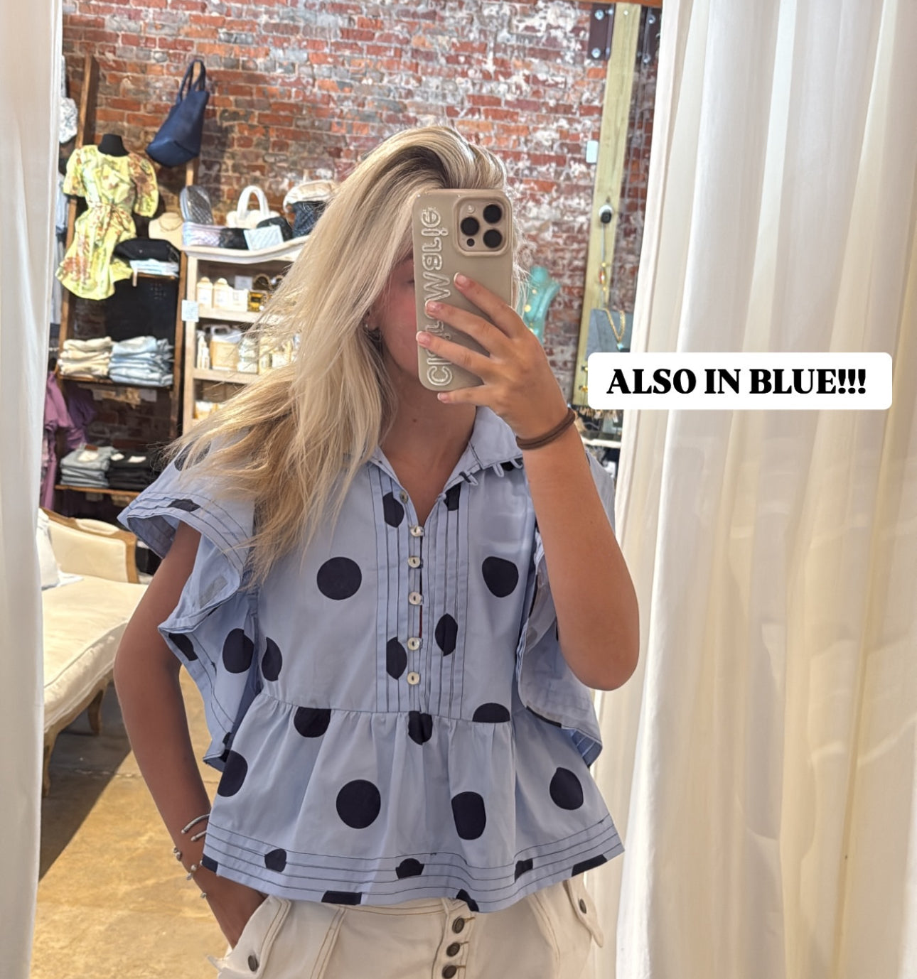 Blue Polka Dot Preppy Top