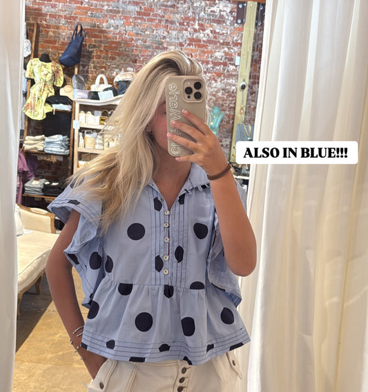 Blue Polka Dot Preppy Top