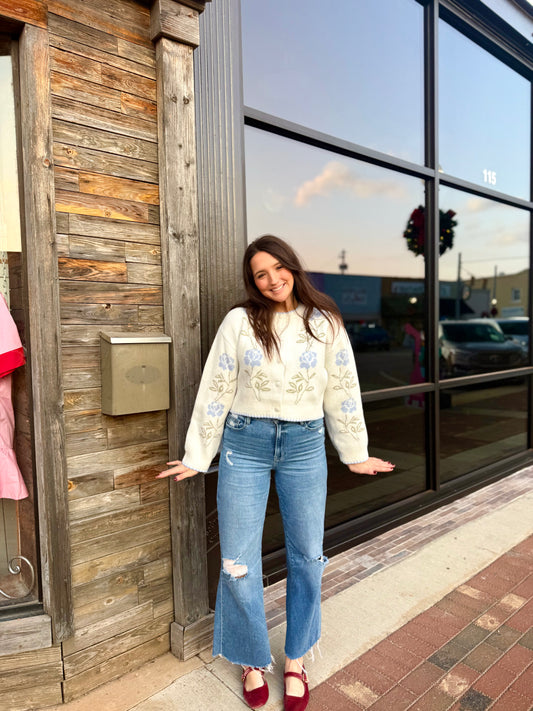 Floral Scalloped Sweater