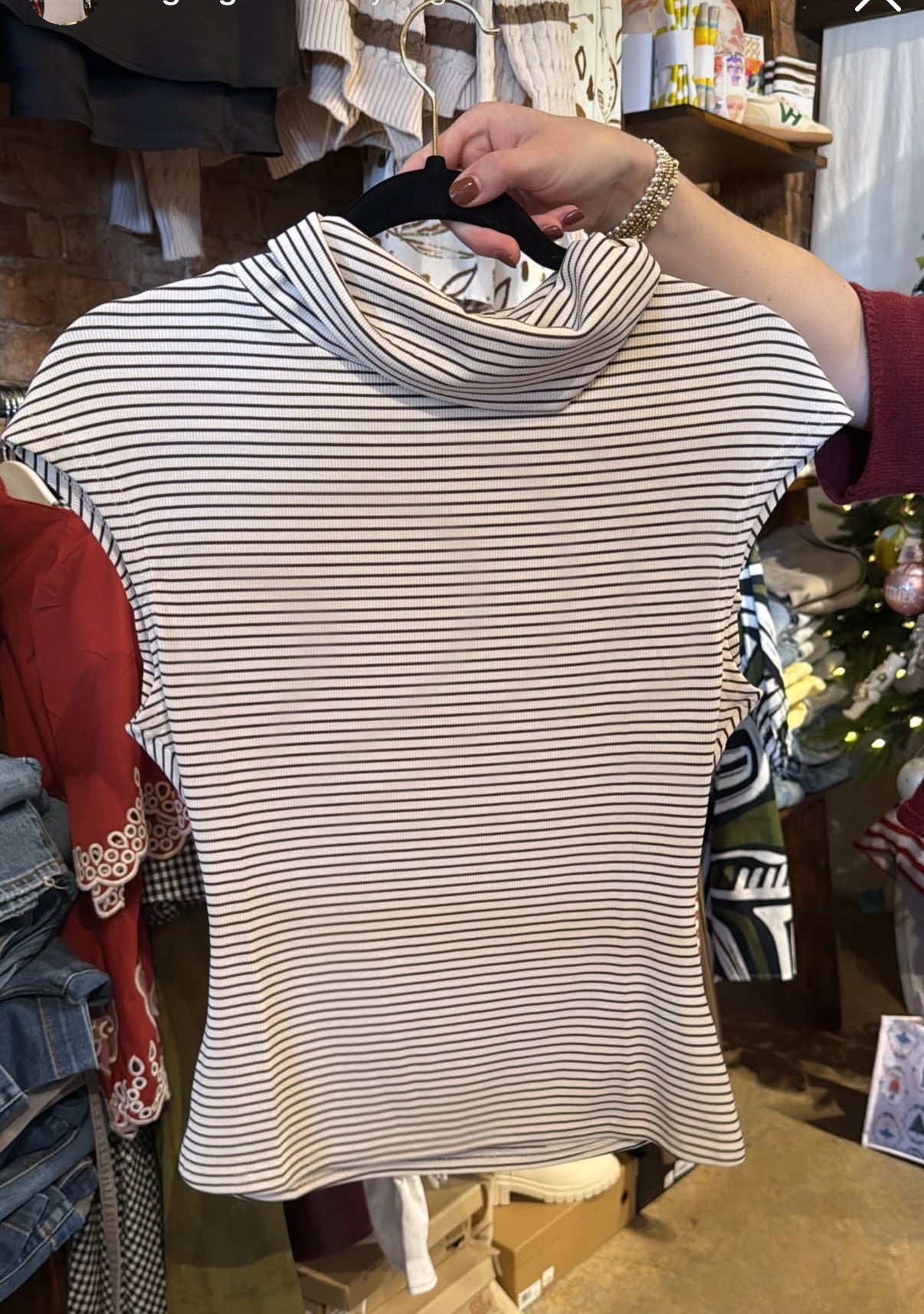 Brown Striped Scoop Neck Top