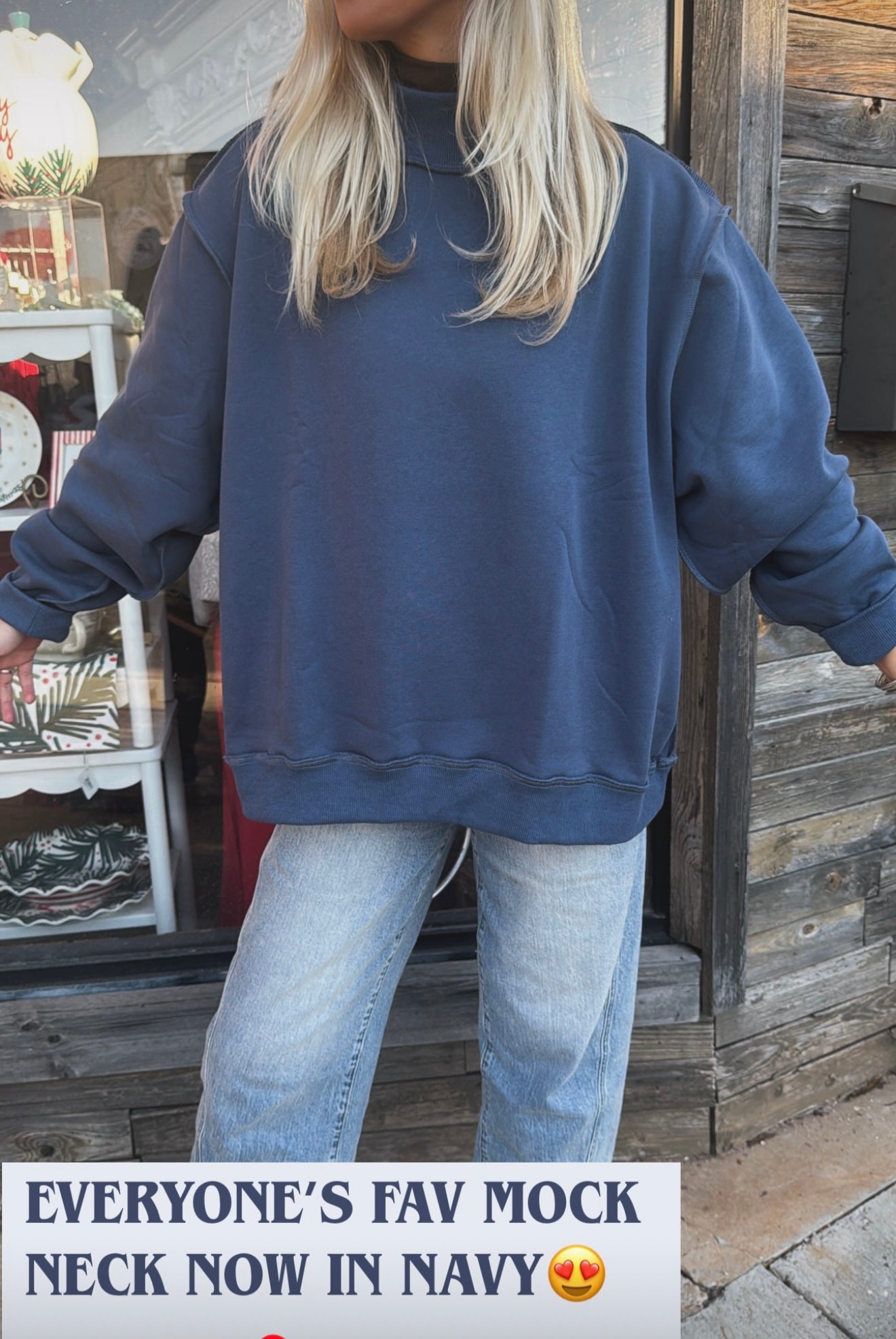 Denim Blue Mock Neck Sweatshirt