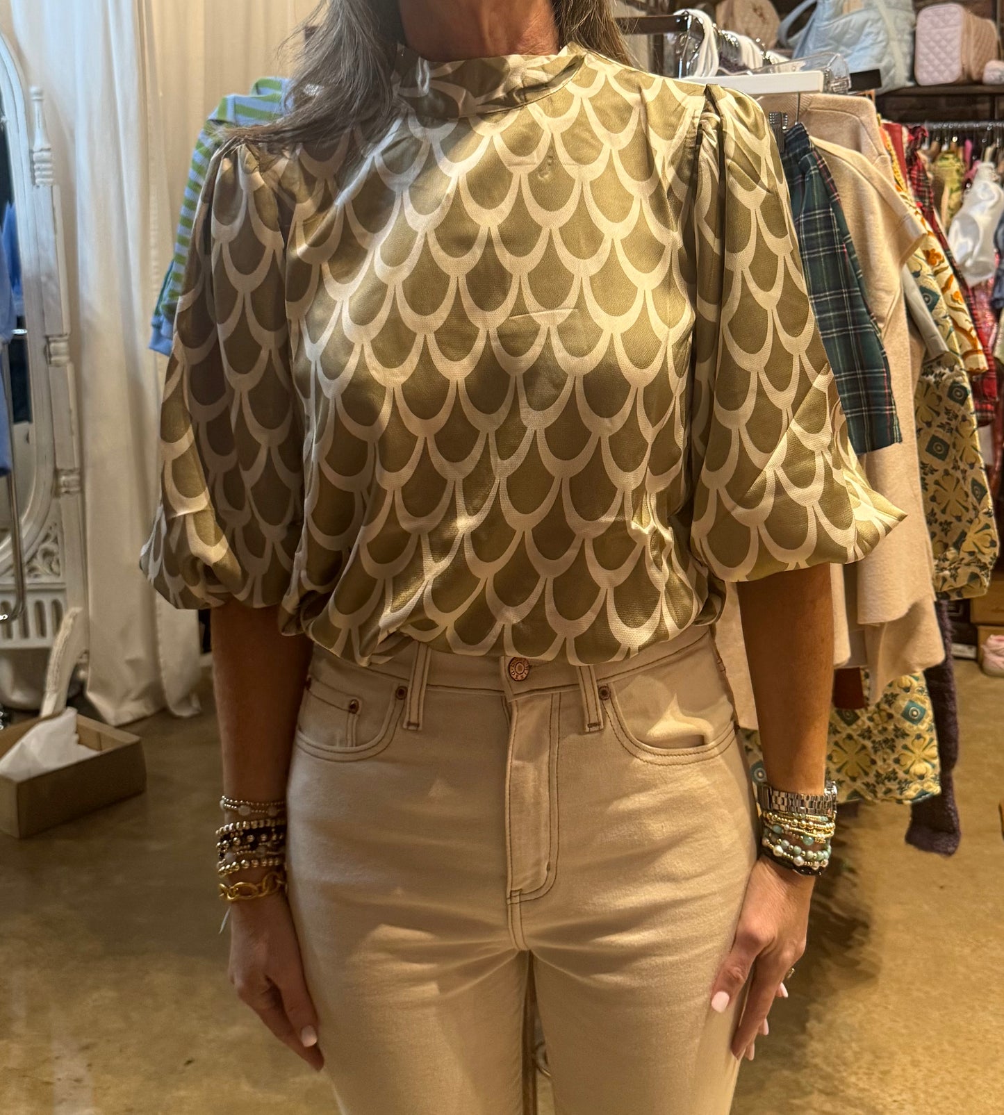 Annie Swirl Olive Blouse