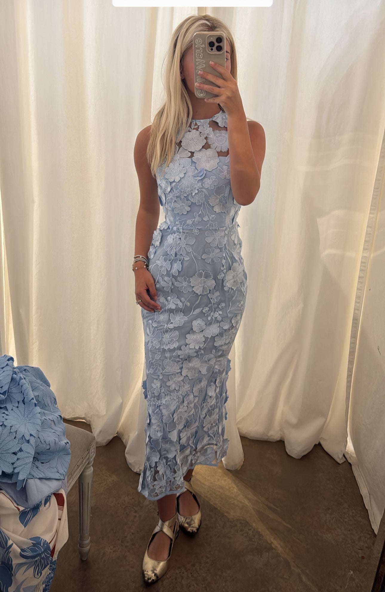 Floral Applique Midi Dress