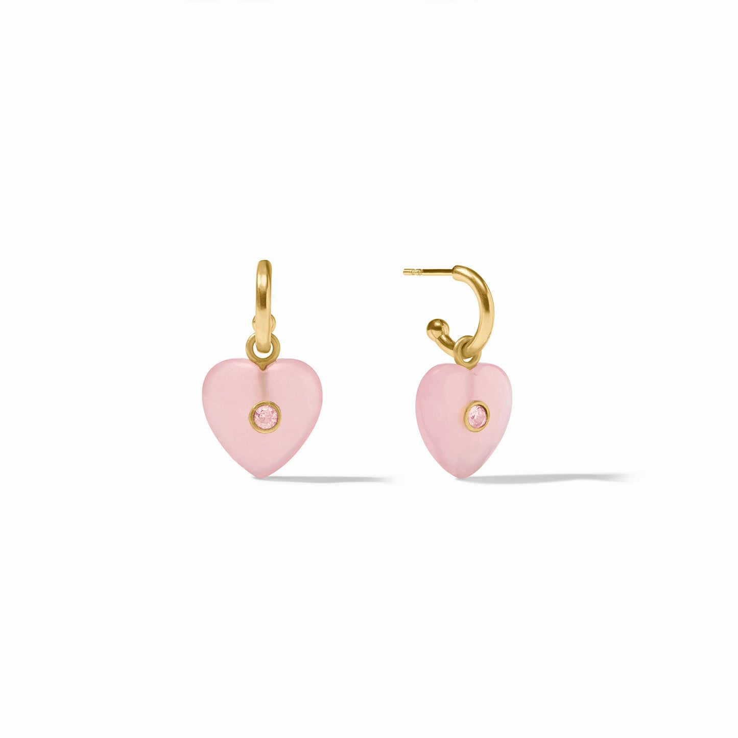 Heart Hoop & Charm Earring - Gold - Pink Quartz