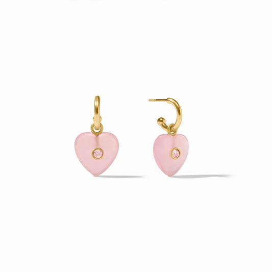 Heart Hoop & Charm Earring - Gold - Pink Quartz