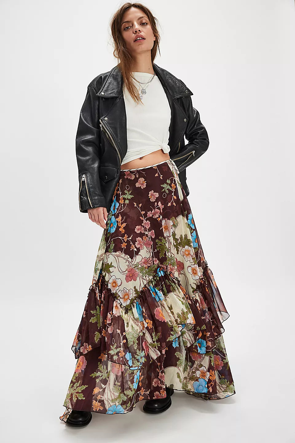 Free People Palermo Villa Chiffon Maxi Skirt