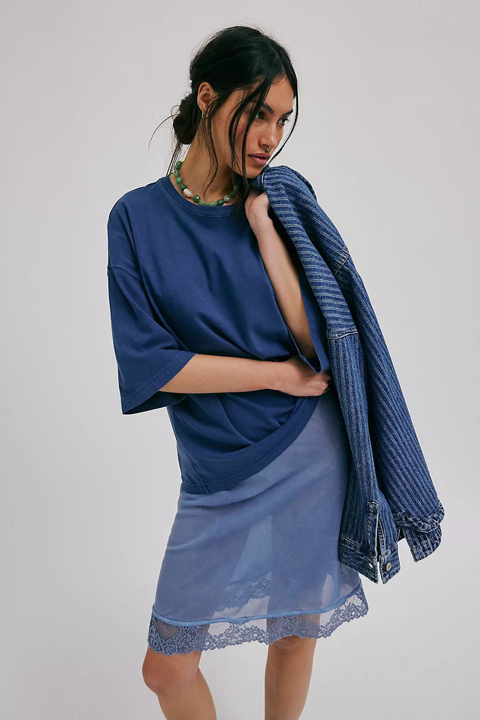 We The Free Perfect Oversized Varsity Navy Tee