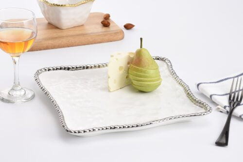 Square Serving Platter Silver White CER1400W