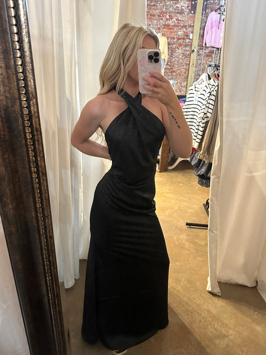 Black Halter Midi Dress