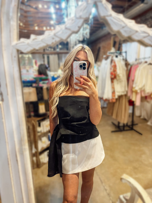 Black Strapless Draped Bustier Top