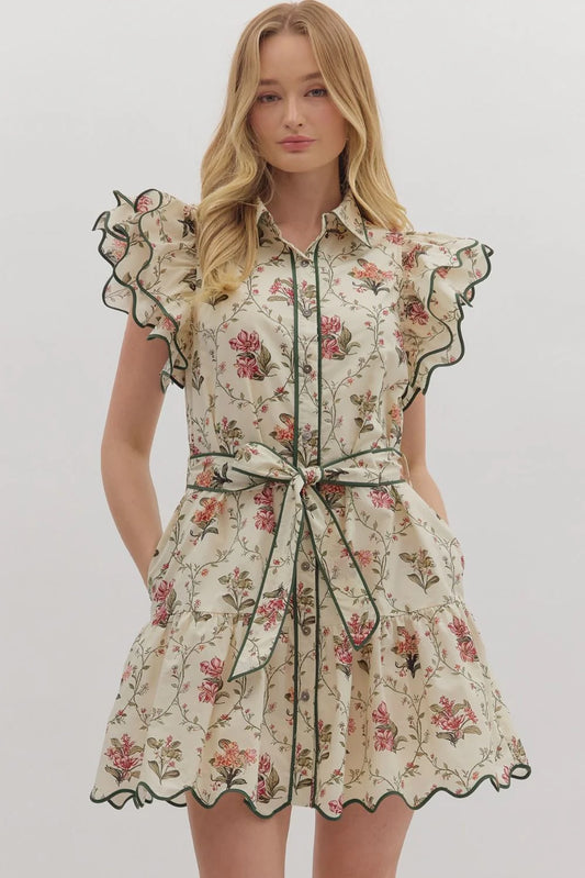 Ecru Floral Mini Dress