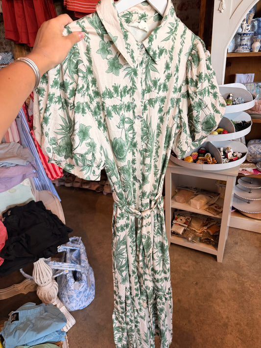 Green and White Midi Dress