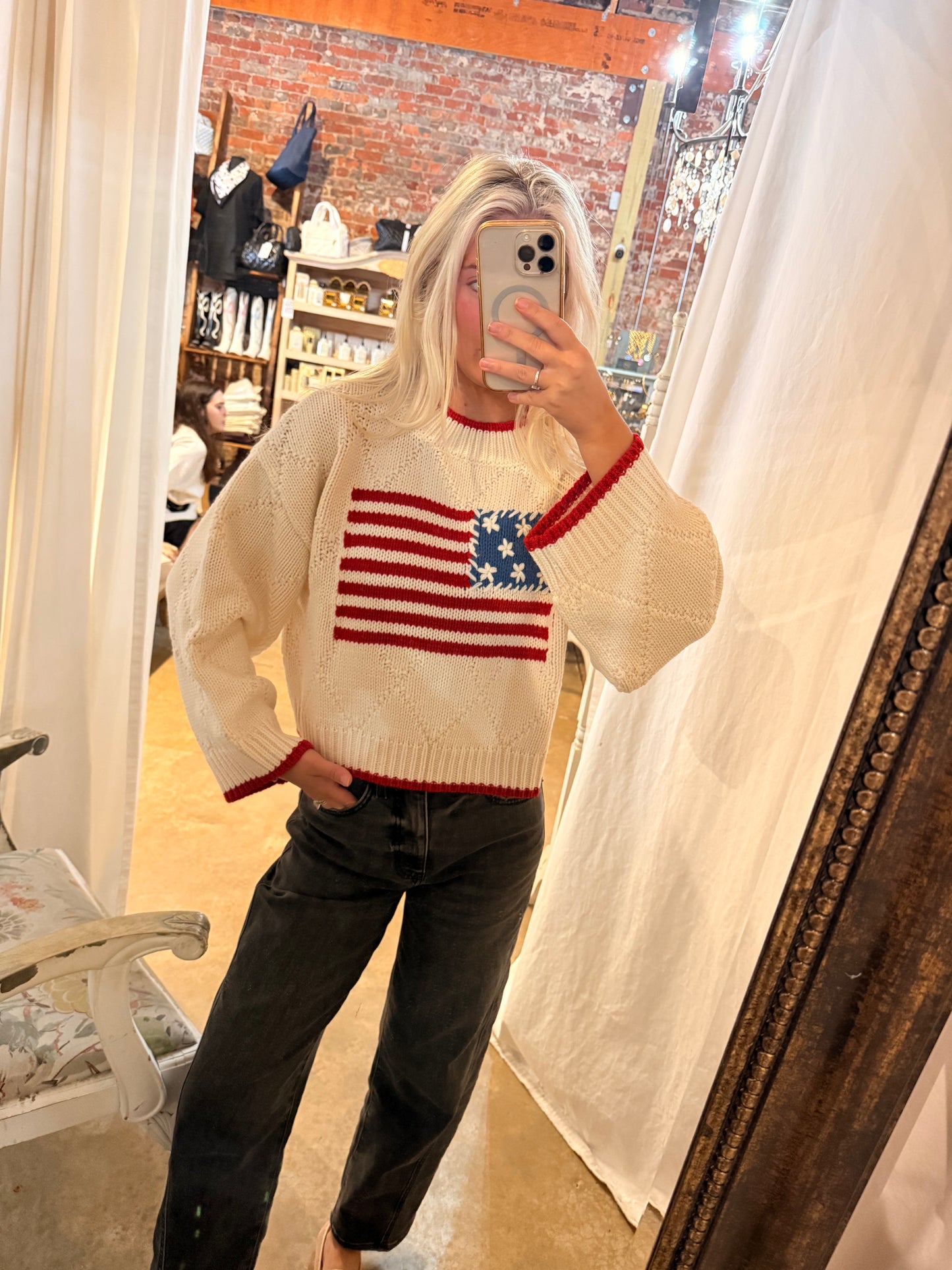 American Flag Crop Sweater